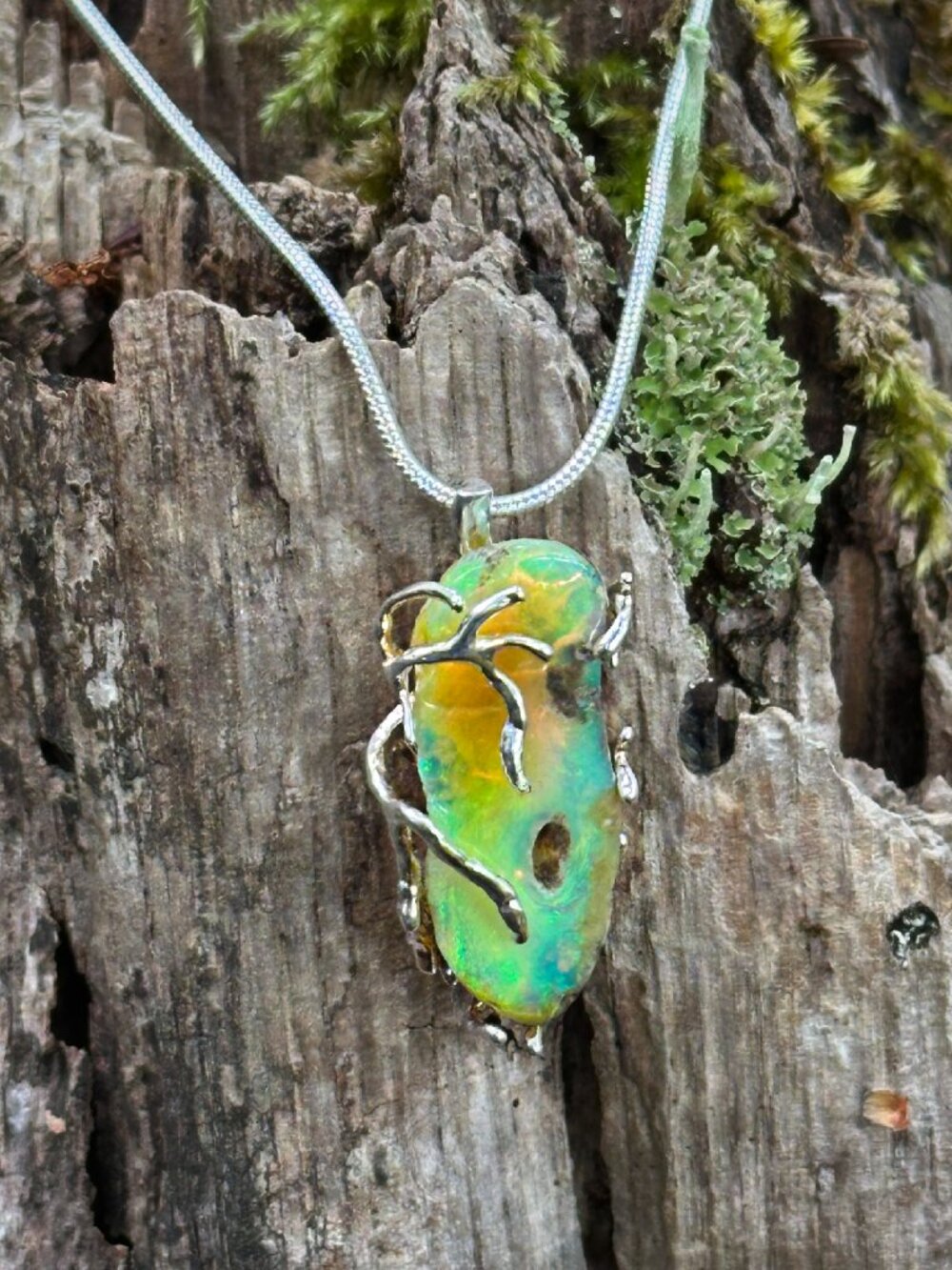 Opal Silver Woods Bohemian Necklace